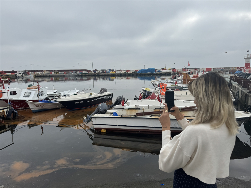 Tekirdağ balıkçı barınağında planktonlar denizin rengini turuncuya çevirdi