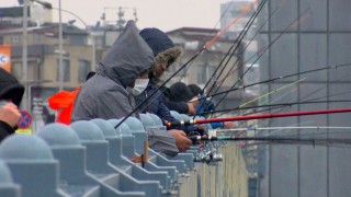Çocuk olta balıkçıları da kara soğuğa rağmen Galata'da 