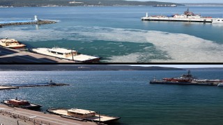 Çanakkale'de kuvvetli rüzgar deniz salyasını dağıttı